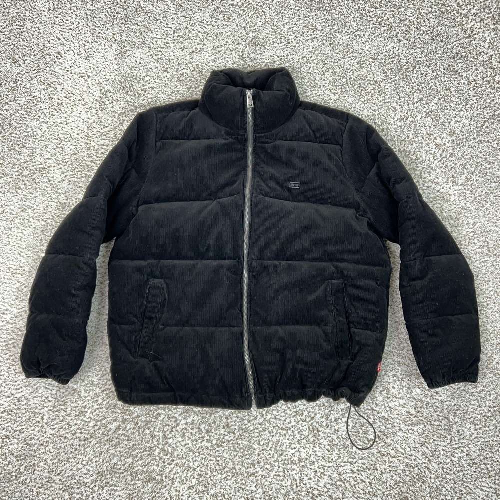 Levis Jacket Womens Large Black Corduroy Puffer Full Zip Insulated Winter Coat